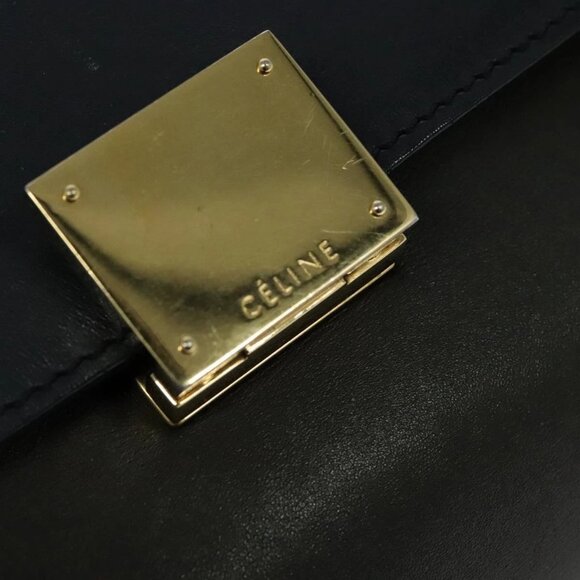 CELINE Trapeze Hand Bag Leather 2way Navy Gold Auth BA400 - Picture 11 of 16